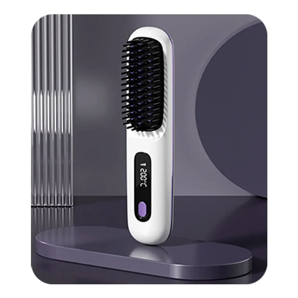 Electric Wireless Straightening Brush LCD Usb Ceramic Heating Straight Hair Comb Portable Negative Ion Styling Tool Rechargeable