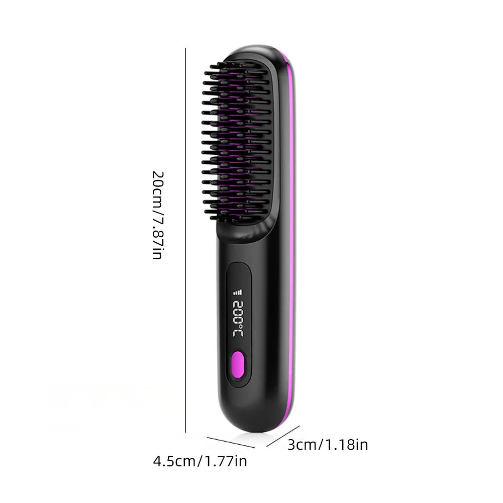 Electric Wireless Straightening Brush LCD Usb Ceramic Heating Straight Hair Comb Portable Negative Ion Styling Tool Rechargeable