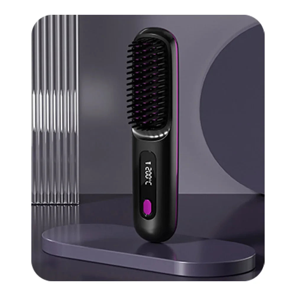 Electric Wireless Straightening Brush LCD Usb Ceramic Heating Straight Hair Comb Portable Negative Ion Styling Tool Rechargeable