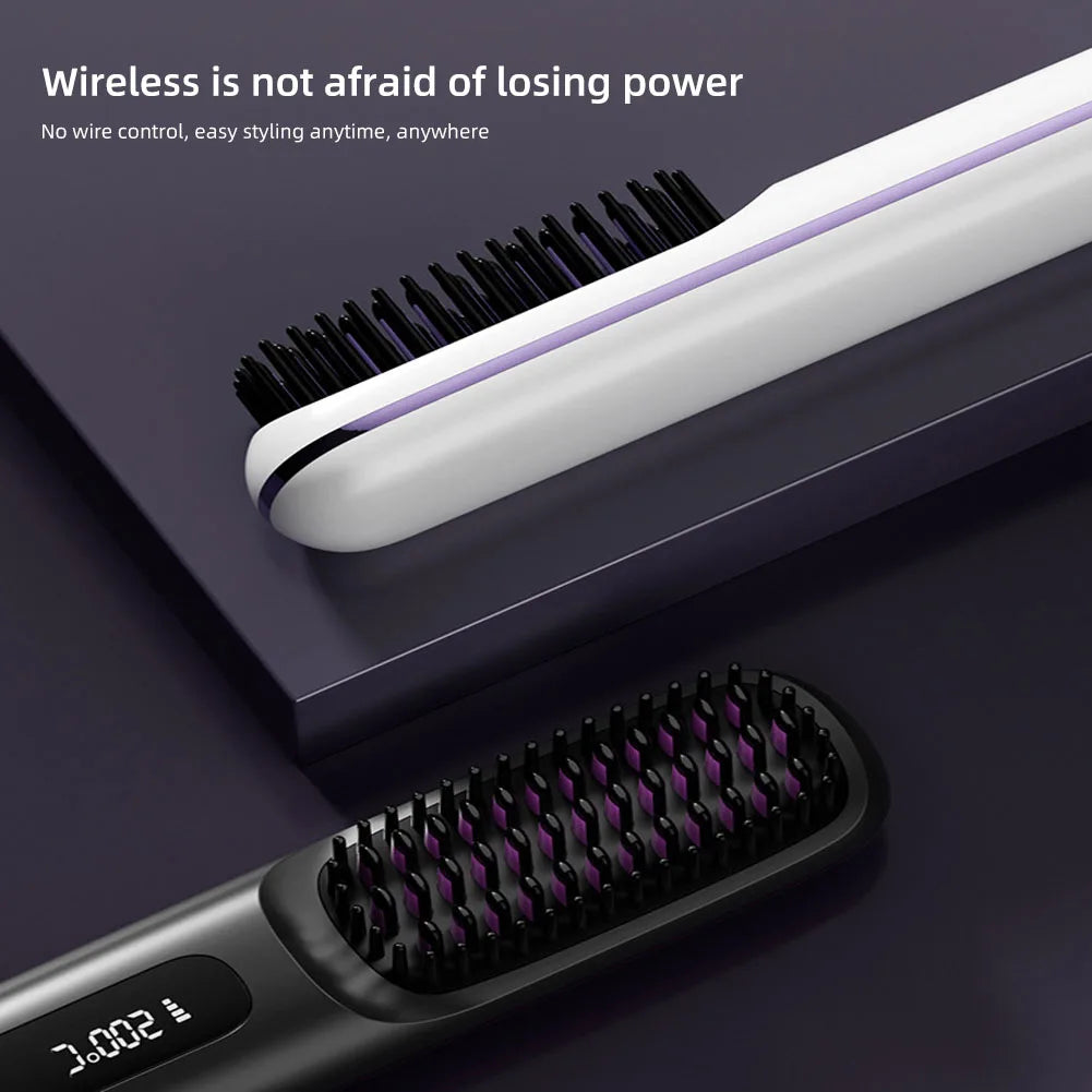 Electric Wireless Straightening Brush LCD Usb Ceramic Heating Straight Hair Comb Portable Negative Ion Styling Tool Rechargeable